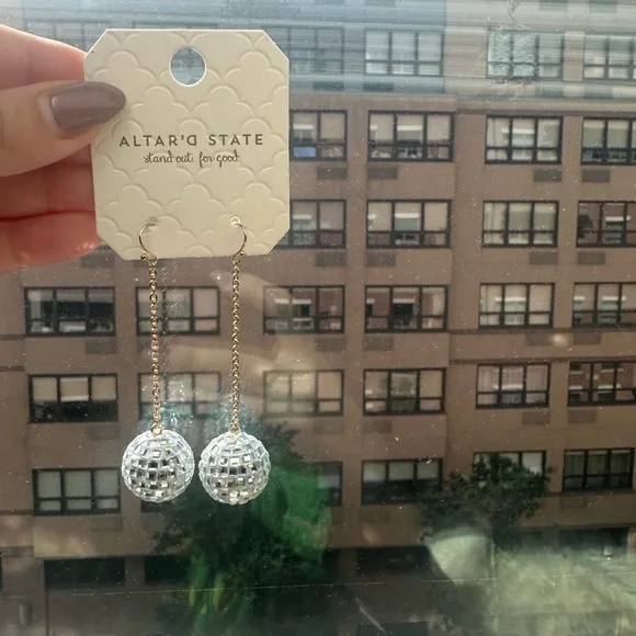 Altar'd State Silver Dangling Disco Ball Earrings - Picture 4 of 4